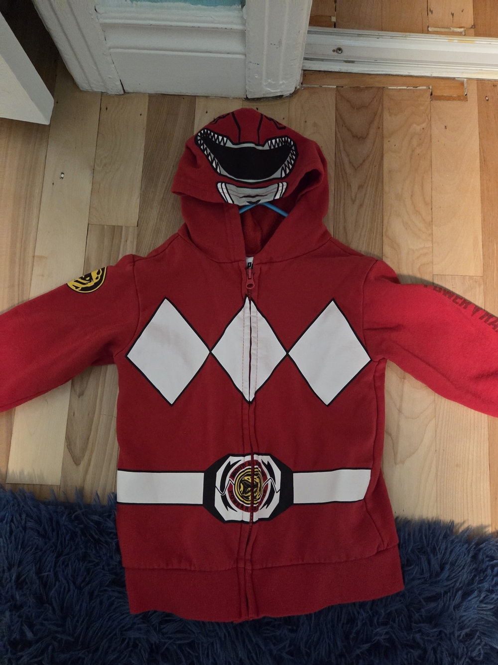 Power Ranger Red Hoodie with Mask Hood and Diamond Chest Print